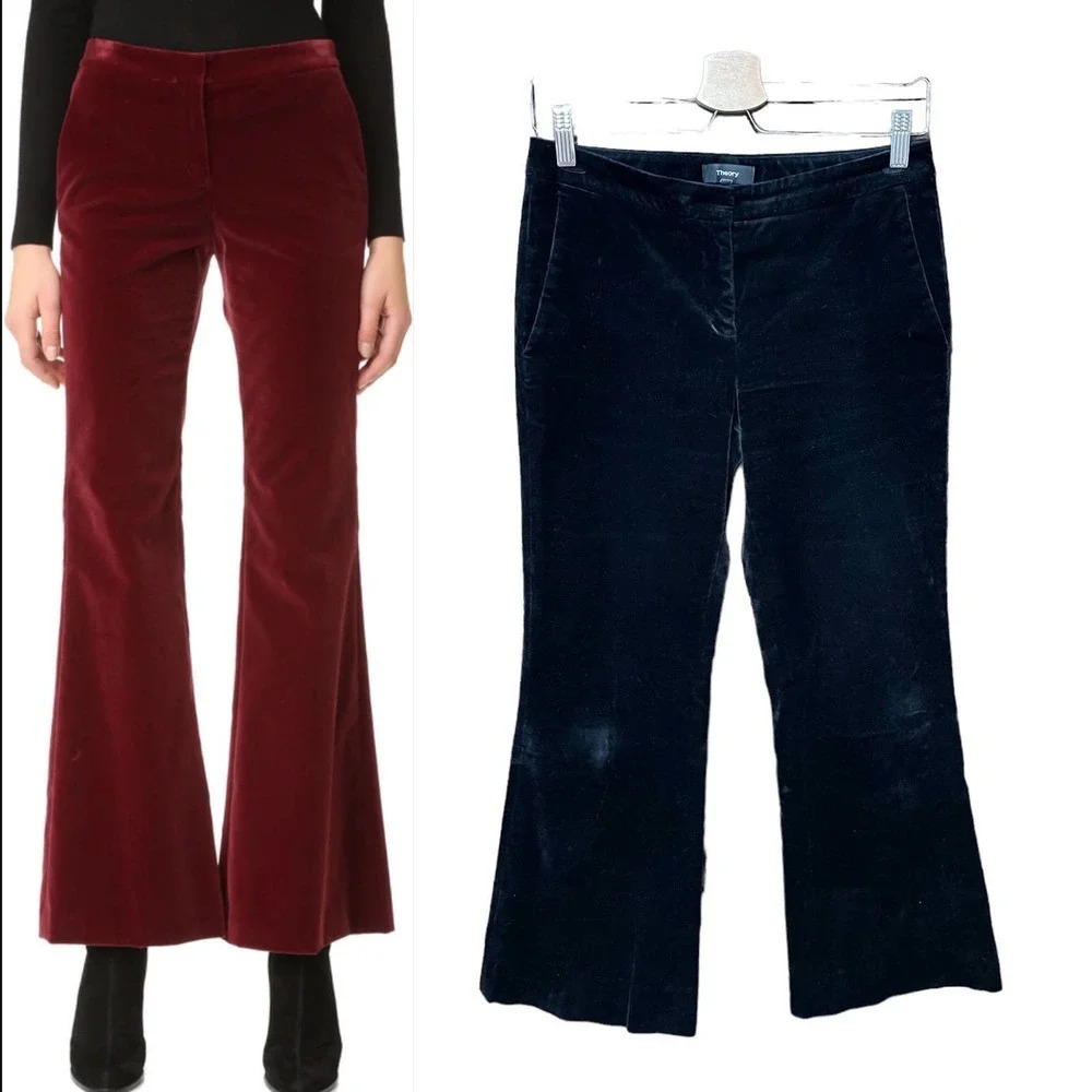 Theory Caroleena Black Velvet Flared Pants Size 0